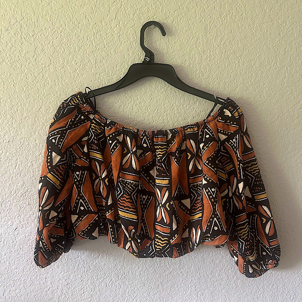 Zara Tribal Print Off-Shoulder Top